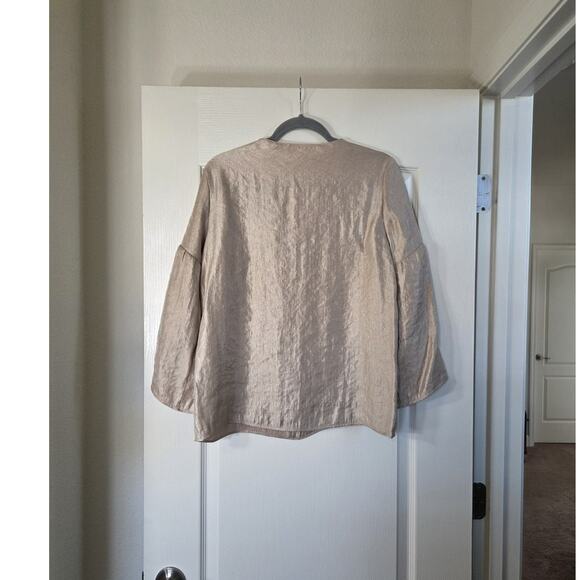 Vilagallo Cream Gold Sheen Shiny Flowy Boho Chic Peasant Top Blouse, Size Large - Picture 7 of 10